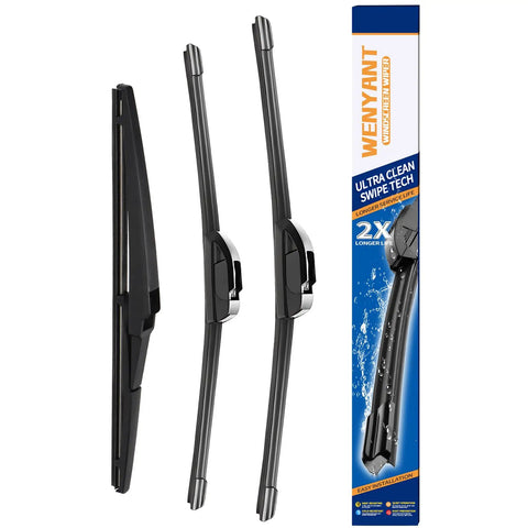 OE Replacement Windshield Wiper Blades Set For Toyota RAV4 2013-2018 Front And Rear, 26 Inch Driver, 16 Inch Passenger view with packaging.