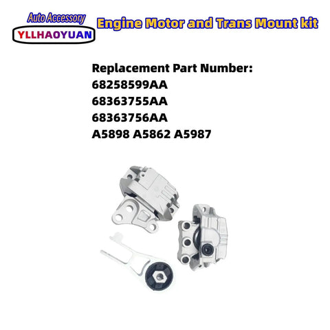 Set of 3 Motor Mounts for Fiat 500X Jeep Renegade Compass and Ram ProMaster City 2.4L 2015 to 2020 Replaces 68363755AA