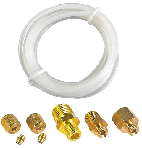 Oil Pressure Gauge Mechanical 2-1/16 Inch Dial 0 To 100 PSI Black Face with 1/8 NPT and 1/4 NPT adapter fittings and nylon tube