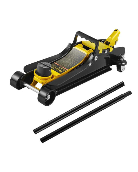 Heavy Duty Floor Jack 2.5 Ton Low Profile With Single Piston Lift Pump For Cars, showing black and yellow design with handle.