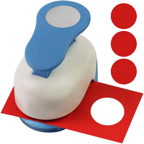 1 Inch Circle Hole Punch Lever Tool For Crafting And Scrapbooking cutting red paper with circular cutouts visible