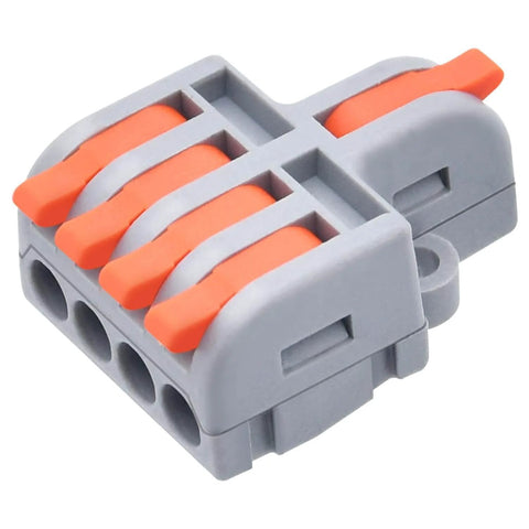 10 Pack Lever Wire Connectors For Quick DIY Wiring, 1 Inch 4 Output Terminal Block, gray and orange compact splice connector