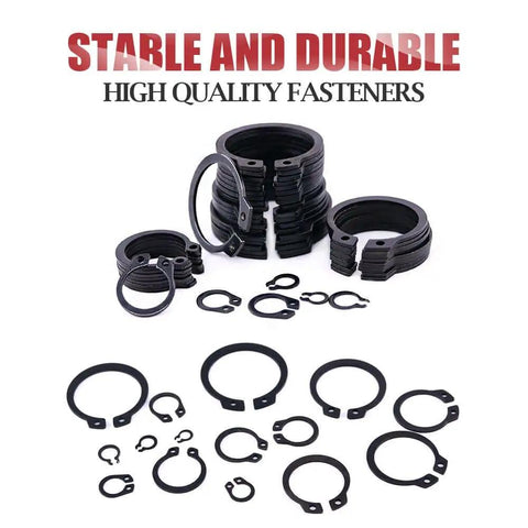 External Circlip Snap Retaining Ring Kit Alloy Steel 150 Piece Assortment For 4mm To 28mm Sizes displayed in various sizes