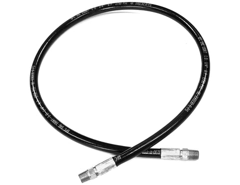 High-pressure hose, 1/4 in x 38 in, black rubber with metal fittings at both ends