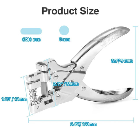 2 In 1 Badge Slot Hole Punch For Id Cards And More No Nonsense Heavy Duty Hand Punch Made Of Metal For PVC Cards Paper And Cardstock 5mm Round Hole And 13x3mm Slot Hole Silver product size diagram