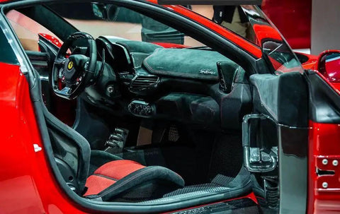 Interior view of a car featuring Double Sided Faux Suede Headliner Fabric Without Foam Backing Cars Trucks SUVs on the dashboard and panels.