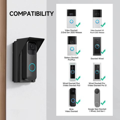Adjustable Waterproof Mount For B-Link Video Doorbell Extends Viewing Angle From 30 To 60 Degrees, tool-free install, black