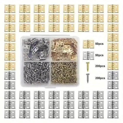 500Pcs Small Brass Antique Mini Hinges With Screws And Screwdriver for DIY crafts, jewelry box cabinet dollhouse projects, folding butt hinges.