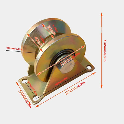 Side view of V Groove Rigid Track Wheel Sliding Gate Roller With Bracket Beefy Heavy Duty Barn Door Casters 120mm 45 Steel