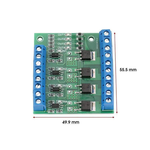 4 Channel MOSFET PWM Driver Module 3-20V To 3.7-27VDC 10A PLC Amplifier for motor speed control and LED brightness, top view