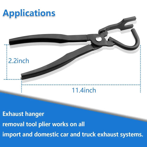 Exhaust Hanger Removal Tool And Rubber Bracket Pliers For All Vehicles shown with measurements on a white background.