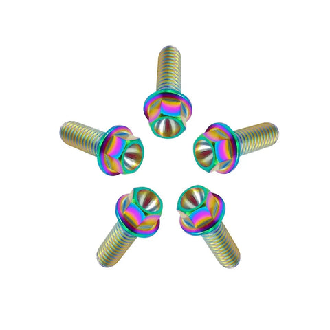 Rainbow Titanium Flange Hex Head Bolts M6x1.0x16mm Pack Of 5 For Motorcycle And Car Modification Aerospace Grade Ti 6AL4V Bolt Set With PVD Rainbow Coating