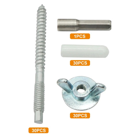 30 Pack 1/4-20 X 2-1/4 Inch Hurricane Anchor Kit With Steel Anchor Bolts Washered Wing Nuts Thread Protectors And Driving Tool