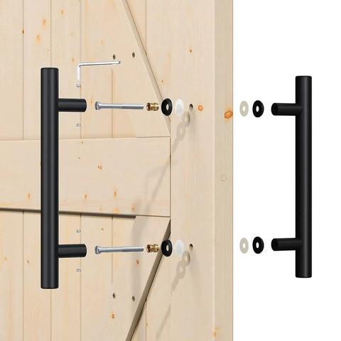 12 Inch Push Pull Sliding Barn Door Handle Double Sided Black Finish Carbon Steel Construction for Easy Inside Outside Operation