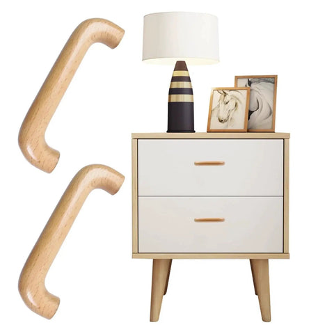 8 Pack Arch Wooden Cabinet Pulls Beech Wood Drawer Handles With Screws, natural finish handles on dresser