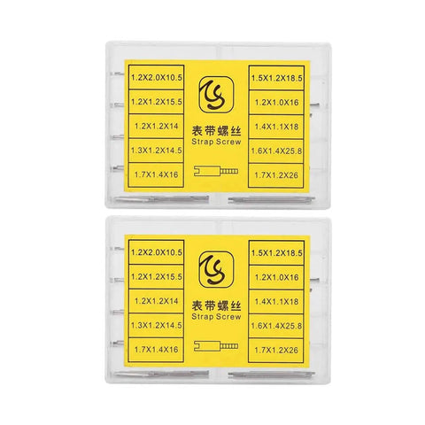 Watch Band Pins And Spring Bar Replacement Kit For Easy No Sweat Fixes Stainless Steel Pins In Two Boxes With Ten Sizes Includes Screws Durable Pro Grade Repair Kit For Watches And Straps in labeled compartments