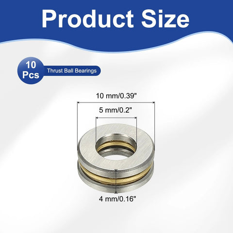 PATIKIL thrust ball bearings, 10 pcs, chrome steel, 5x10x4 mm, miniature bearing for conveyors and machine tools