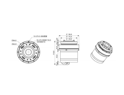 FPBIGCHA harmonic integrated servo motor module YF20 CAN drive, 48V, without brake, front view