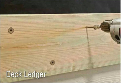 Using 10 Pack Strong Drive Structural Wood Screws 0.220 Inch By 5 Inch With 6 Lobe Drive Head SDWS22500DB RC12 on a deck ledger
