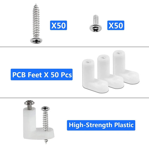 Image of 50 Pieces PCB Board Mounting Feet With Screws Kit Plastic PCB Spacers Standoffs for arcade gaming boards and console motherboards.