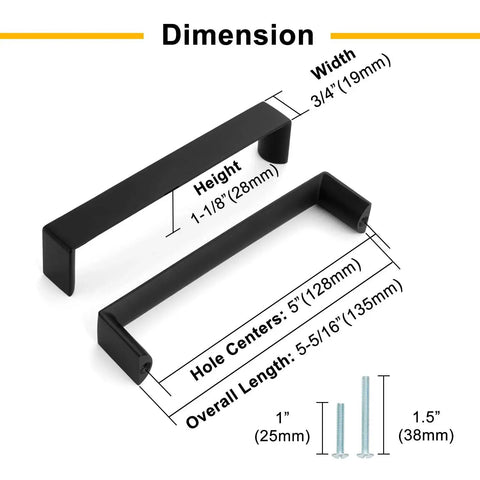 Diagram of 10 Pack 5 Inch Polished Chrome Cabinet Pulls For Kitchen Cabinets with dimensions, showing hole centers and screw sizes.