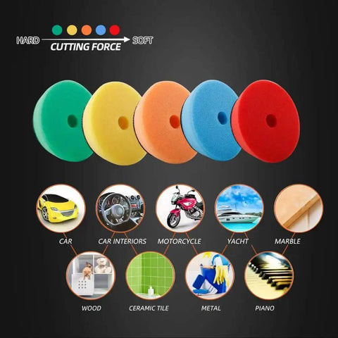 All In One Drill Polishing Kit with 24 Mixed Foam and Wool Buffing Pads 3 Backing Pads and 2 Adapters for versatile use