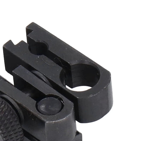 Close-up of OPPWONG dial indicator holder clamp, black aluminium alloy adaptor with circular bore