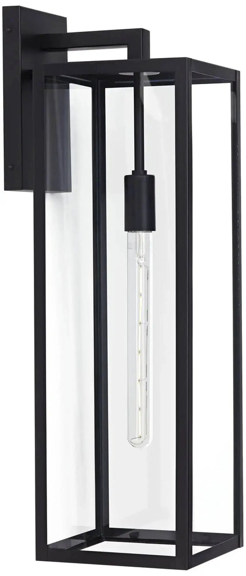 Modern Industrial Outdoor Wall Light Fixture In Mystic Black With 27 Inch Clear Glass Panels for exterior use