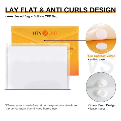 Printable Vinyl For Inkjet And Laser Printers Matte White Waterproof Sticker Paper 8.5 By 11 Inches 40 Sheets Great For DIY Labels Decals Cards And Scrapbooking Projects shown with anti-curl envelope design and velcro sealing option.