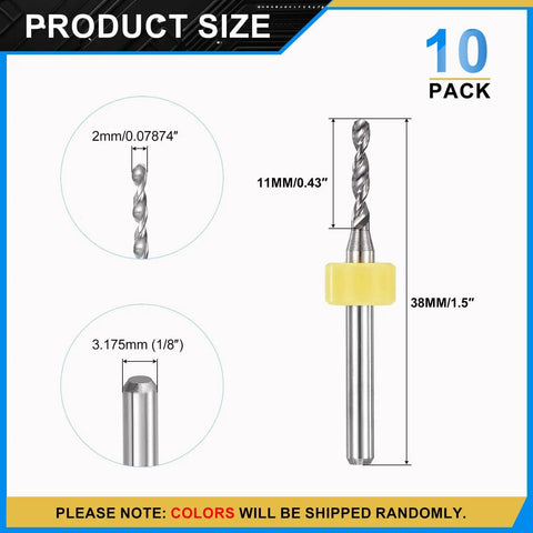 10 Pack 2mm Micro Drill Bits With One Eighth Inch Shank Carbide Tungsten Steel 135 Degree Point For PCB And Circuit Board Drilling diagram