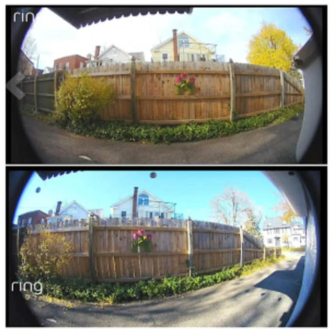 Comparison of doorbell camera views with Adjustable 30 To 55 Degree Doorbell Angle Mount For Video Doorbells 2 3 3 Plus 4 Battery.