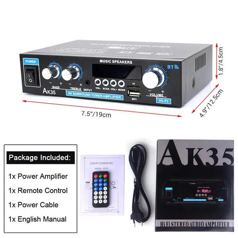 Mini Stereo Amplifier For Home Audio With Bluetooth Five Point Zero Two Channel 200W Peak Power 30W RMS Per Channel USB TF Card