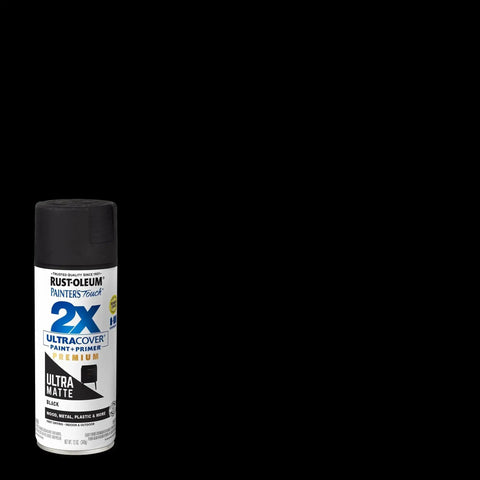 Oil Based Spray Paint For Interior And Exterior Matte Black 12 Oz 2X Ultra Cover can front view