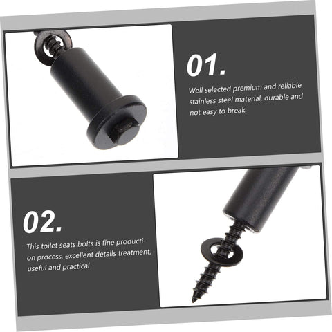 Close-up image of premium stainless steel toilet seat bolt with detailed description text of durability and practicality.