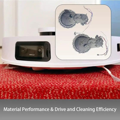 Right Wheel Replacement For Ecovacs Deebot T10 T20 X1 X2 Omni Turbo Vacuum Cleaner parts shown on robot vacuum on carpet
