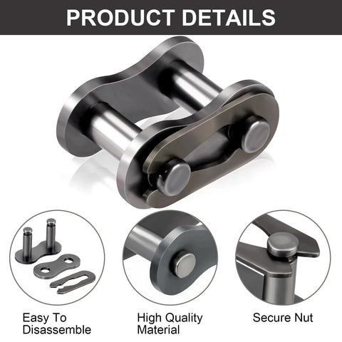 10 Pack Number 35 Chain Master Link Roller Steel Alloy Heavy Duty Connector with disassembly parts and secure nut details