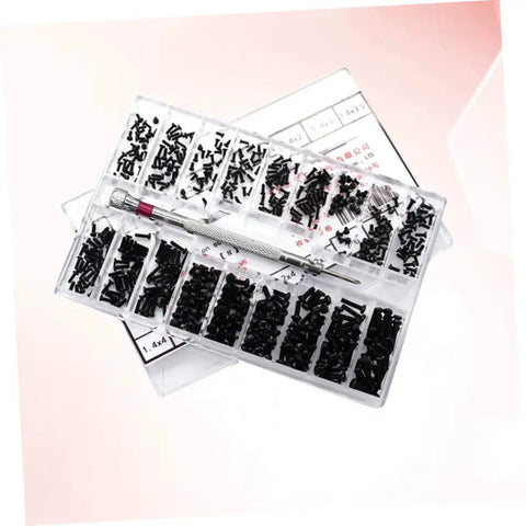 Miniature Screw Set With Flat Head Countersunk Machine Screws In Transparent Storage Case For Diyers And Pros Organized By Size