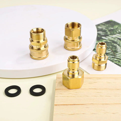 4 Pack Brass M22-14mm To Three Eighths Inch Pressure Washer Adapters Set With Gaskets Fast Connect Quick Disconnect Kit