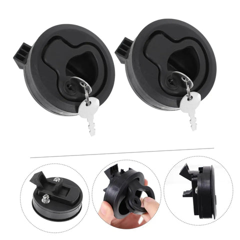 Front view: LIFKOME round flush-pull boat latches, black plastic, locking with two keys, set of 2