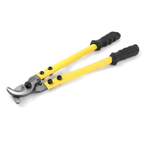 Heavy Duty 14 Inch Wire Cutter For 40 Gauge Cables With Forged Steel Blades Clean Copper And Aluminum Cuts Non Slip Grips For Battery And Welder Cables Building Wiring QWORK, showing front view with yellow handles.