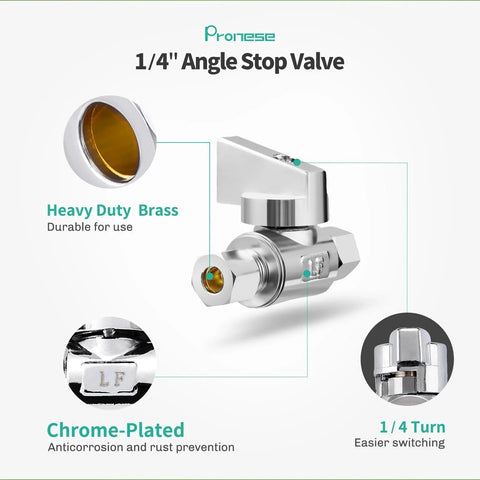 Premium Brass One Quarter Inch Compression Angle Valve Two Pack Chrome Finish Quarter Turn Water Shutoff Lead Free