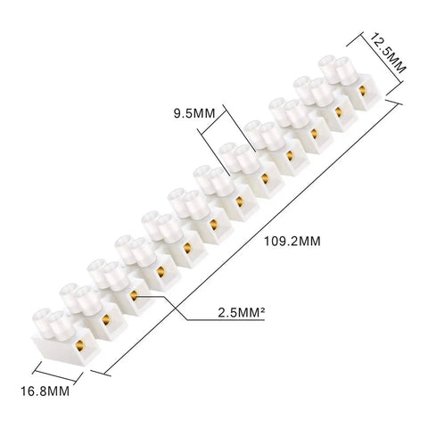 10 Piece White Terminal Blocks With 12 Position Dual Row Screw Terminals For Easy Wire Connection 4 Mm2 Wire Gauge 20 Amp 380V