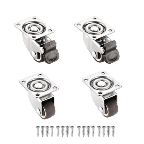 1 Inch Plate Caster Wheels Low Profile Swivel Casters Set Of 4 Heavy Duty 99 Lb Capacity With Brakes Quiet Rubber Wheels Small Locking Castors