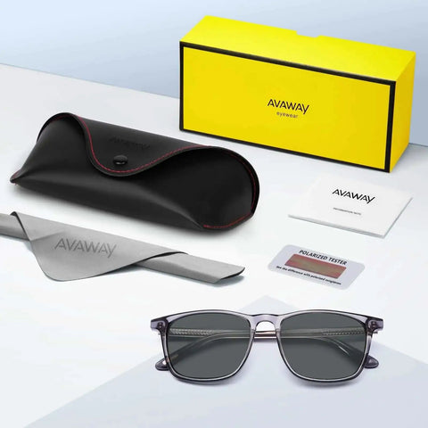 Polarized Acetate Sunglasses For Men With UV400 Protection, Fashion Retro Square Frame, Dope Driving And Outdoor Glasses For Fishing Golf, Gray Frame, Luxurious Look And Everyday Style, with case and accessories