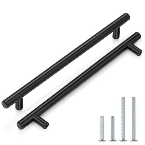 10 Pack 256mm Center To Center Black Bar Cabinet Pulls Modern T Bar Handles, hollow stainless steel with screws