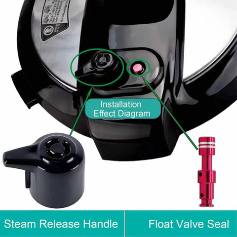 Close-up of Amazon Instant Pot 10-piece replacement parts for Duo 8 Qt: steam-release handle and pink float valve seal