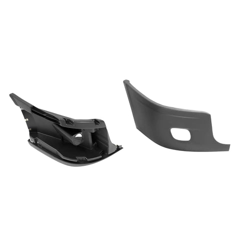 Front Passenger Bumper End Cap Reinforcement for Cascadia Fog Light Holes, showing front and back view of components
