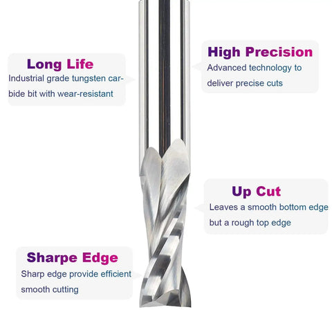 Upcut Spiral CNC Router Bit With Half Inch Shank And Half Inch Cutting Diameter HRC55 Solid Carbide For Wood Mortises Dadoes