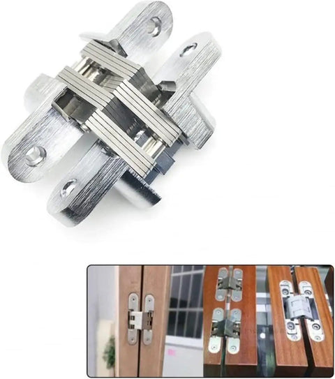 Stainless Steel Hidden Hinge Set for 180 Degree Folding Doors and Cabinets 2 Pack Concealed Cross Door Hinges for Gates Cupboards