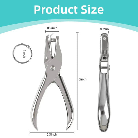 Dimensions of the Super Handy Single Hole Punch For Crafts And Scrapbooks, Quarter Inch Hole, Punches Up To 8 Sheets, Silver.